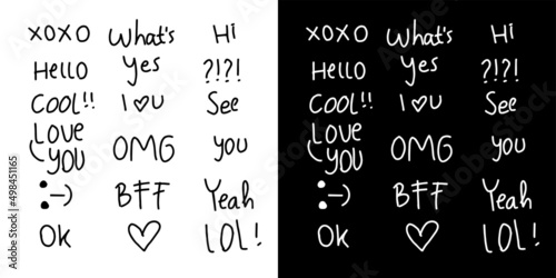 Set of short message isolated on white background. black line on text short message