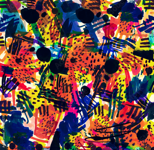 Modern multicolor futuristic pop art pattern made by markers.
