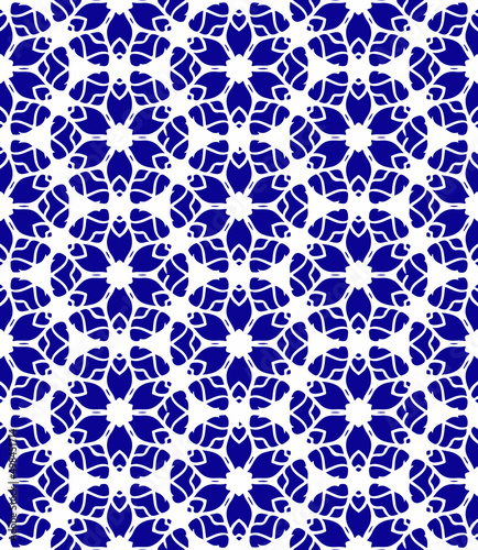 Blue flower seamless pattern. Geometric ornament. High quality illustration.