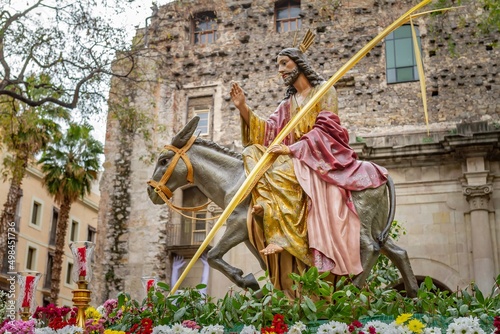 Procession of the Borriquita (Palm Sunday) and the brotherhood of Our Father Jesus of Great Power in Barcelona (Spain), selective approach. photo