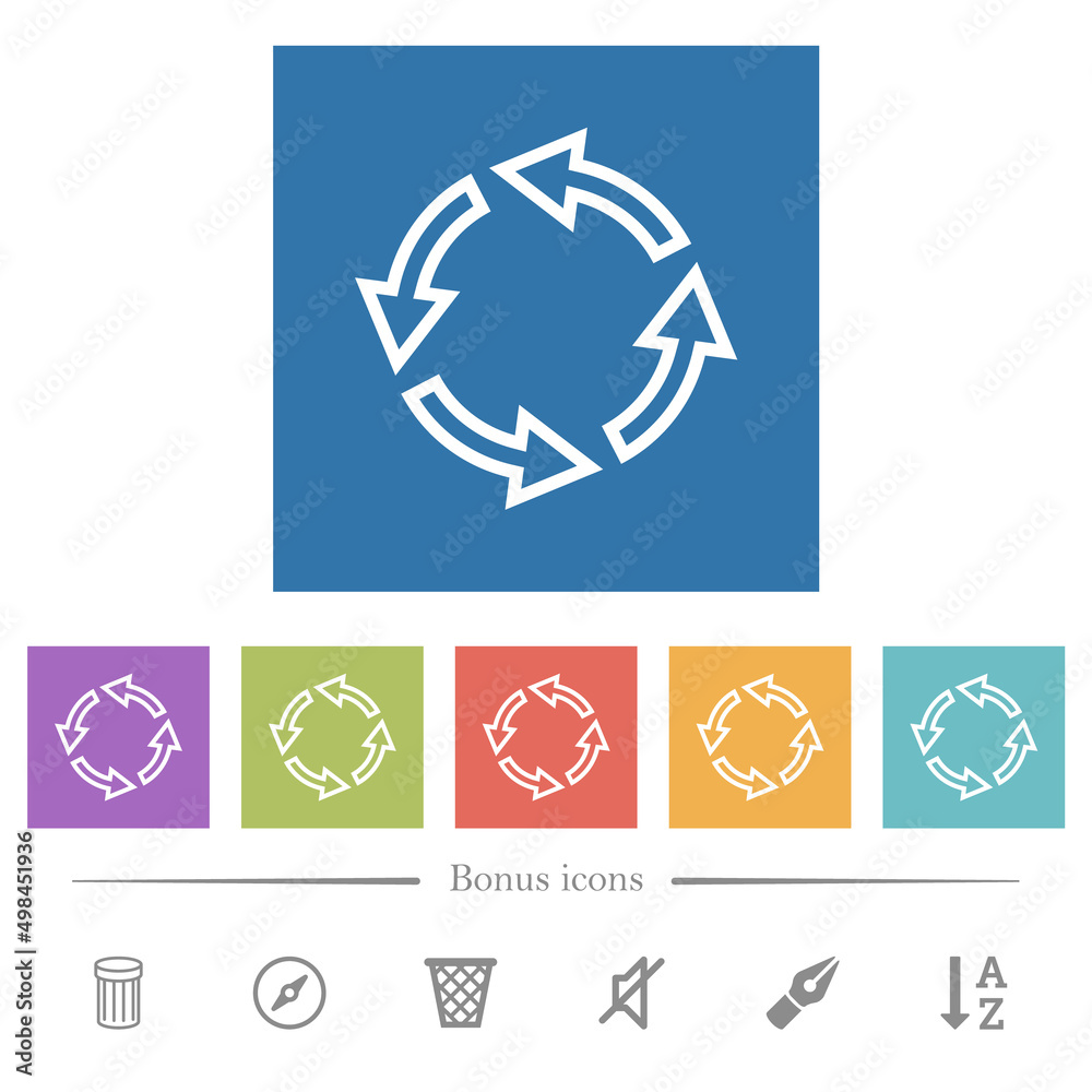 Rotate left outline flat white icons in square backgrounds