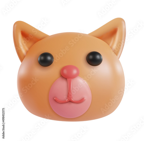 Funny 3d cartoon cat head isolated on white background. Realistic cute animal character. Decorative kawaii style pet. Soft plastic or clay toy. Modern trendy vector illustration.