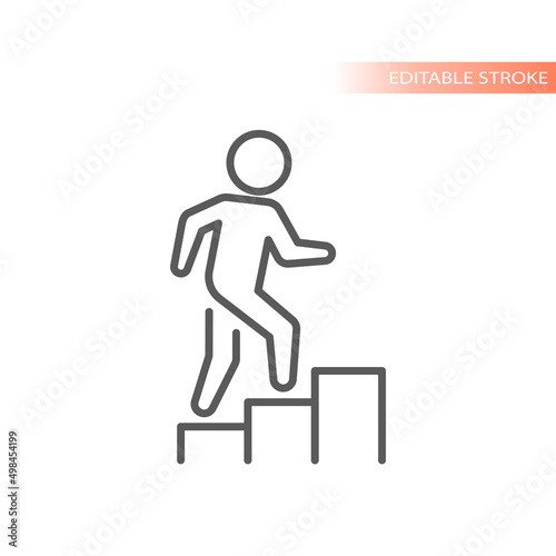 Man climbing stairs line vector icon. Business growth and career success outline symbol. © Tsvetina