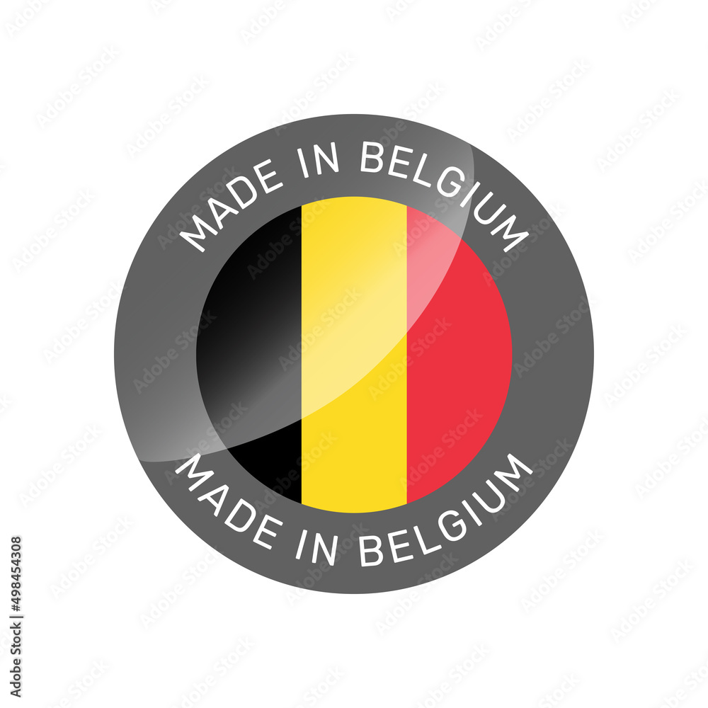 Fototapeta premium Made in Belgium colorful vector badge. Label sticker with Belgian flag.