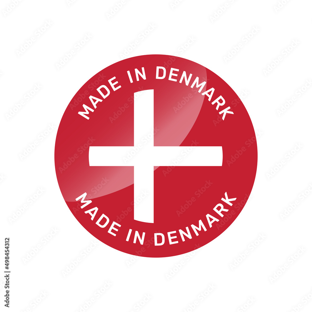 Obraz premium Made in Denmark colorful vector badge. Label sticker with Danish flag.