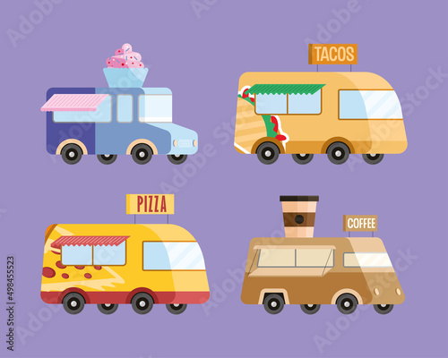 four food trucks icons