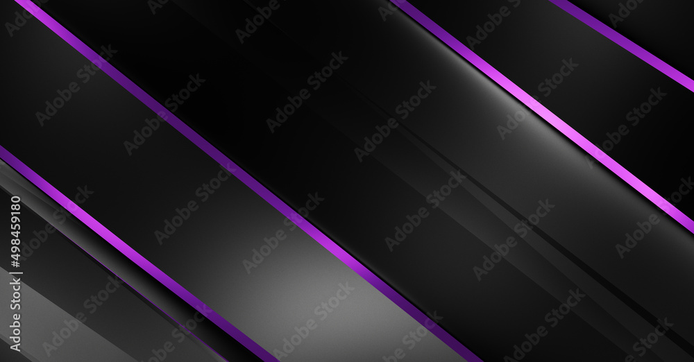 Abstract black panels with copyspace for text. 3D illustration. Dark design template with color lights features. Elegant geometrical glossy stripes backdrop. Minimalist geometric cover graphic.