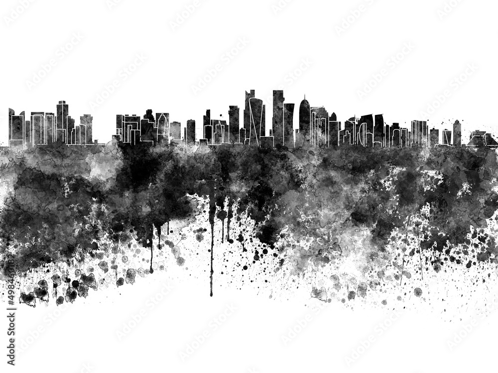 Fototapeta premium Doha skyline in watercolor