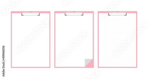 Simple clip, document, clipboard, paper, note binder frame illustration set.
