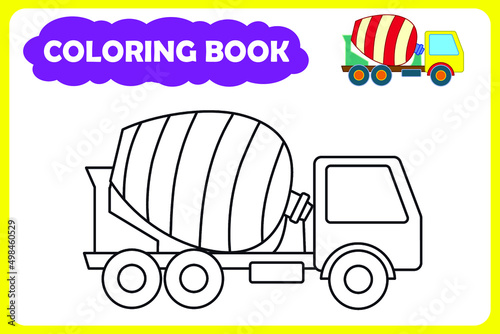 template for children's coloring book. color example. concrete mixer vector illustration