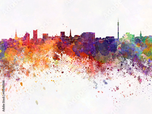 Dortmund skyline in watercolor background