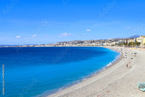 Fototapeta Naklejka Na Ścianę i Meble -  View at the city Nice, the Promenade des Anglais, the beach and the mediterranean sea, France
