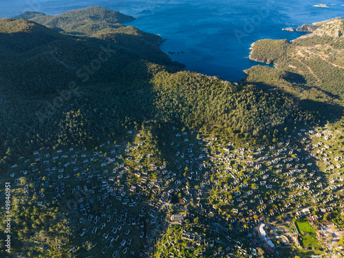 Fototapeta Naklejka Na Ścianę i Meble -  Kayakoy Ghost Village Drone Photo, Aegean Sea, Fethiye Mugla Turkey