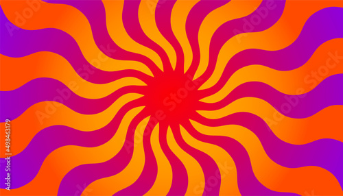 Retro banner with sun and rays in style of 70s