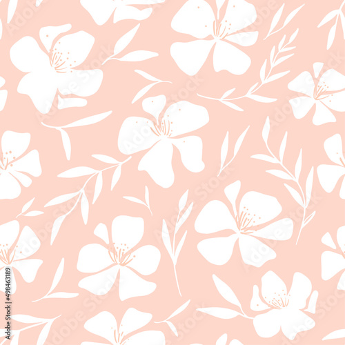Tropical flowers pattern. Simple hibiscus silhouettes. Vector pink hawaiin seamless pattern