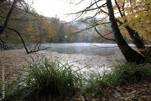 Lake and reflections, you can see the autumn landscape beauties of the leaves falling into the lake and their reflections in Yedigöller - sevenlake Yedigoller Bolu photo