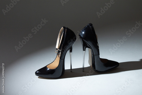 fetish black shine extreme high heels photo