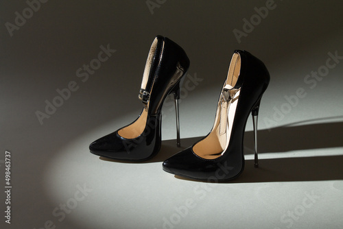 fetish black shine extreme high heels photo