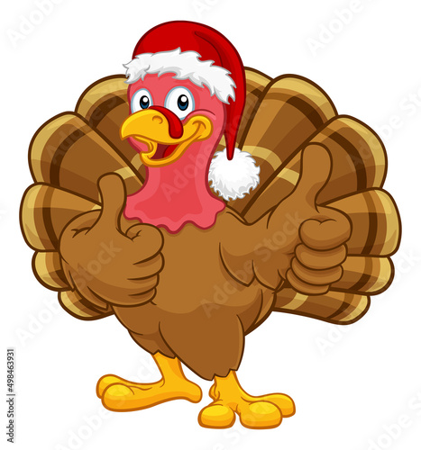Turkey In Santa Hat Christmas Thanksgiving Cartoon