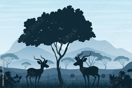 Silhouette shadow of forest scene