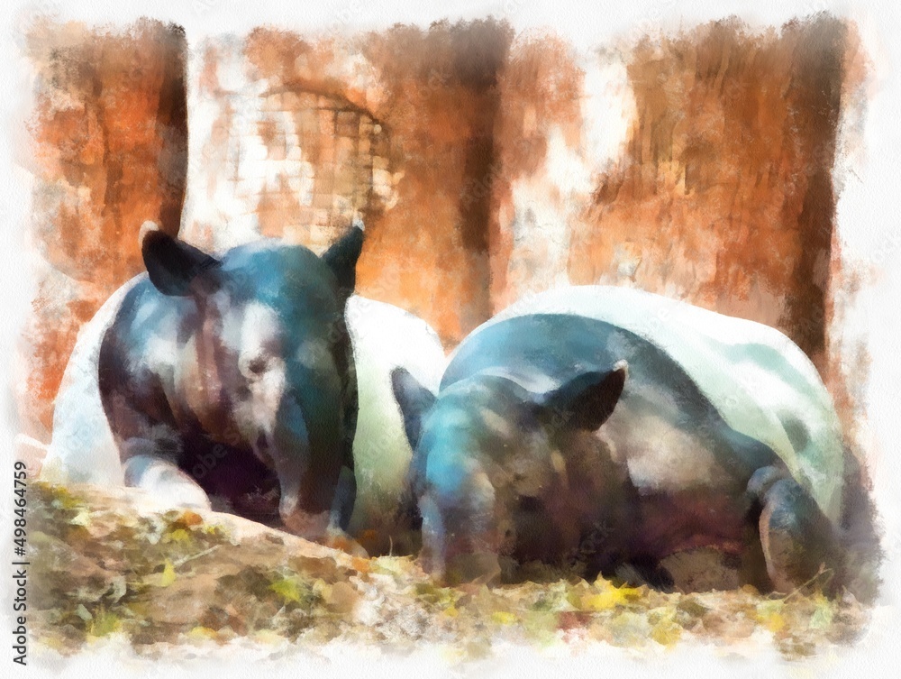 Fototapeta premium black and white anteater watercolor style illustration impressionist painting.