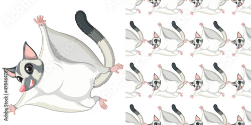 Seamless design of sugar glider  on white background