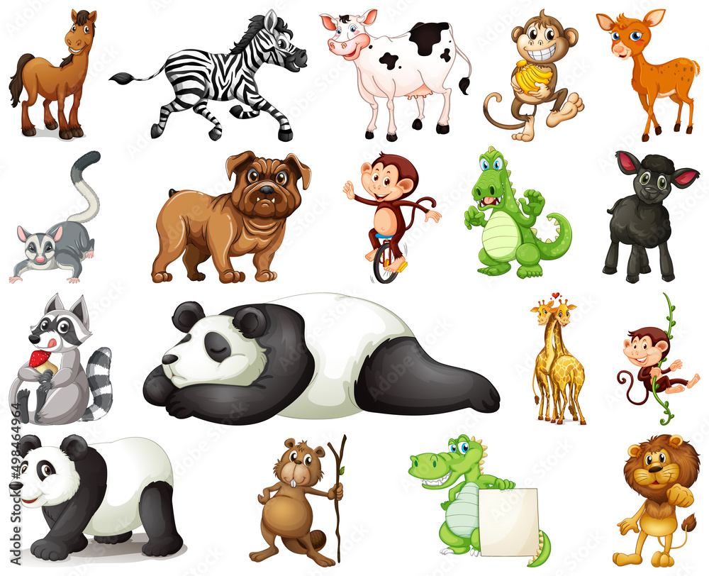 Fototapeta premium Set of animal cartoon character