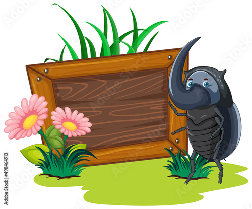 Sign board with beetle on white background