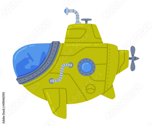 Green Submarine Watercraft Swimming Underwater Vector Illustration photo