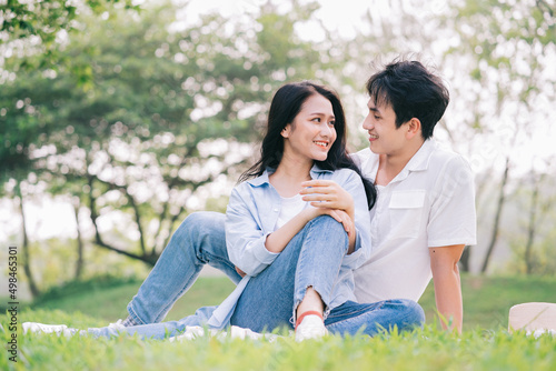 Portrait of young Asian couple outside