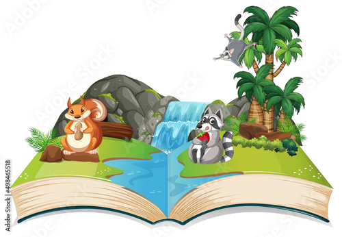 Opened book with cute animals