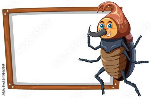Isolated wooden banner with beetle