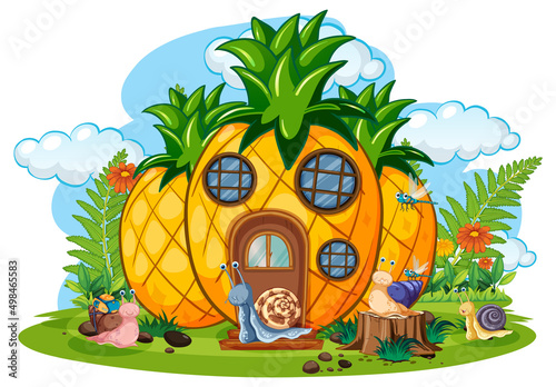 Fantasy pineapple house with cartoon snails