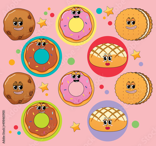 Seamless background with cookies and donut