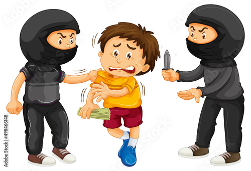 A boy threatened from two robbers