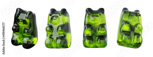 Healthy delicious gummy bear jelly candy. CBD oil edibles medical marijuana product 3D render illustration.