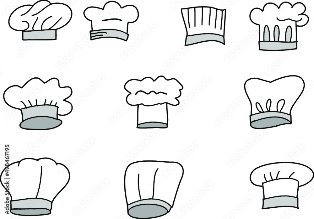 Hand drawn Hat chef isolate vector set
