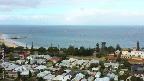 AERIAL Bellarine Peninsula Coastline Along Seaside Township Of Queenscliff Australia photo