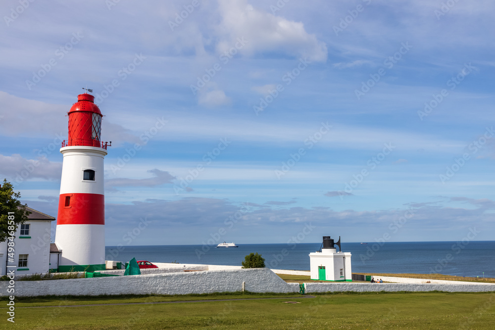South Shields UK: 29th July 2020:  Souter Lighthouse and The Leas on a lovely summer day. North East tourist destination 