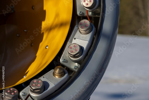 Snowmaking machine. Snowmaking Nozzles. Selective focus photo