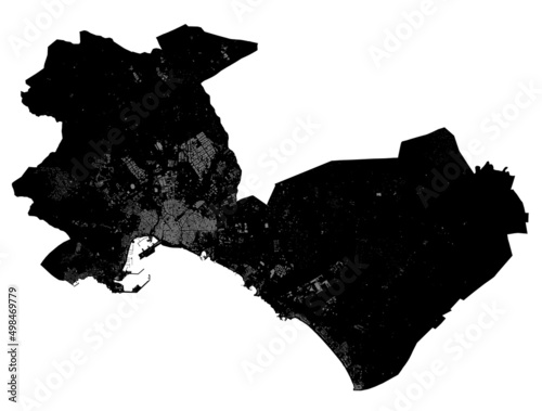 Palma de Mallorca map. Detailed black map of Palma city poster with streets. Cityscape urban vector.