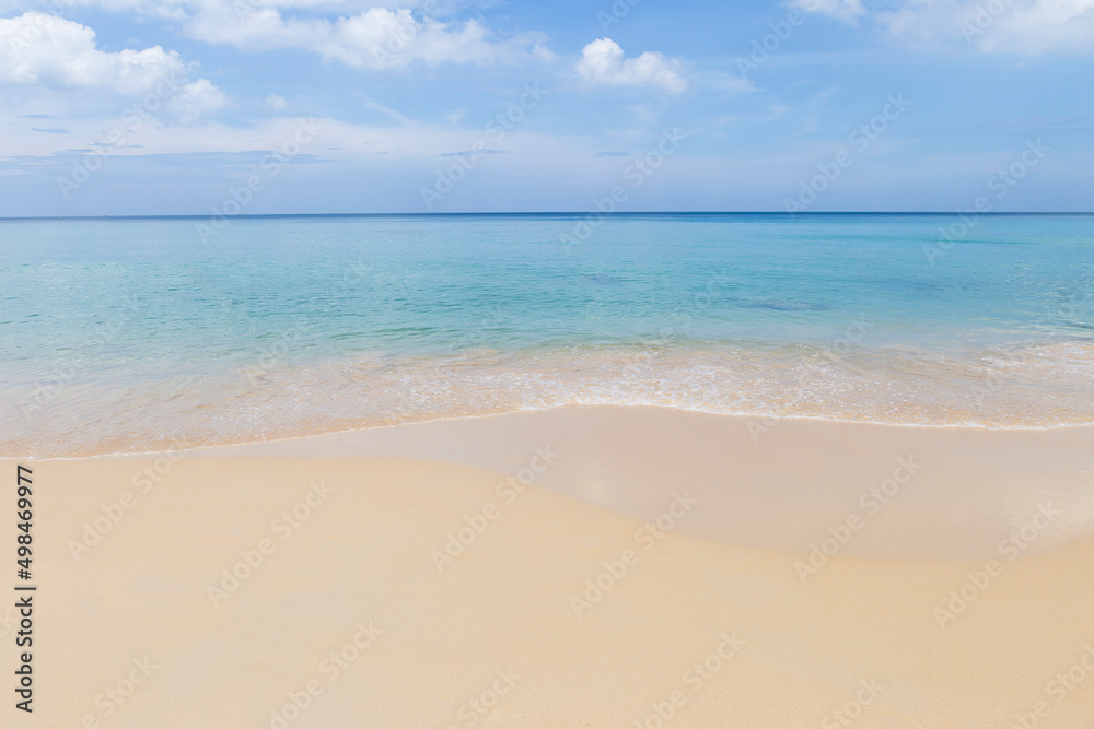 Beach view, tropical island in south of Thailand, paradise island, fine sandy beach, relaxing on peaceful beach