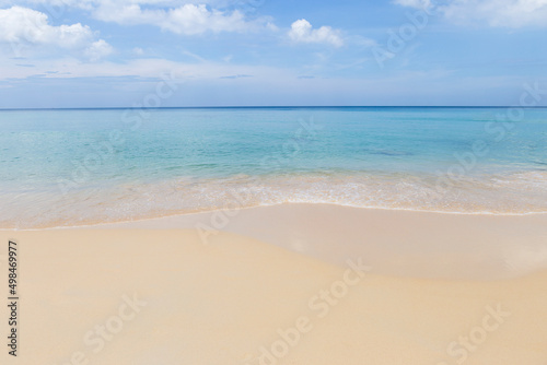 Beach view, tropical island in south of Thailand, paradise island, fine sandy beach, relaxing on peaceful beach
