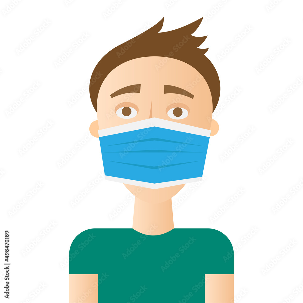 Dark-haired guy in a blue medical mask. Vector stock illustration. Dark-haired guy in a blue medical mask. Vector stock illustration.