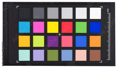 Color checkerboard passport. Chipchart for color calibration. White balance and accurate color card for stills and video
