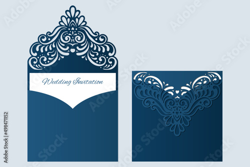 Wedding invitation envelope laser cut template, vector.