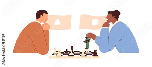 International conflict. Manipulation, influence, strategy in politics concept. Politicians enemies playing chess. Political opponents fighting. Flat vector illustration isolated on white background