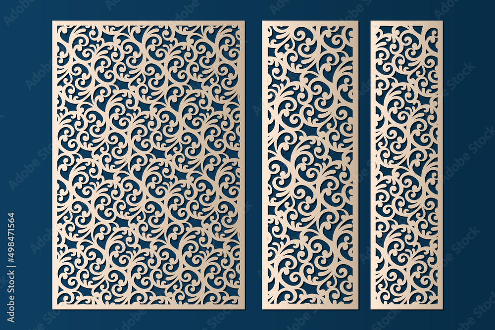 Panels with swirls pattern, Laser cut template set, vector.