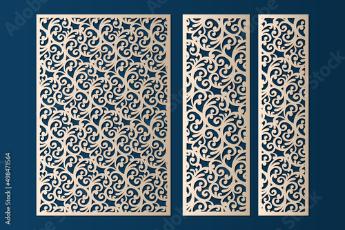 Panels with swirls pattern, Laser cut template set, vector.