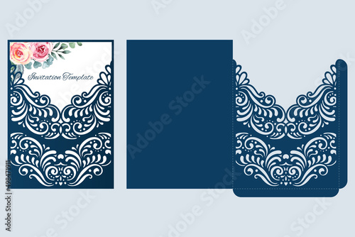 Laser cutWedding invitation template, pocket sleeve envelope, vector.